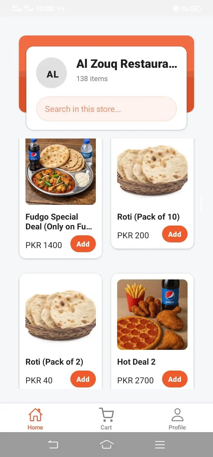 FUDGO mobile restaurant menu interface