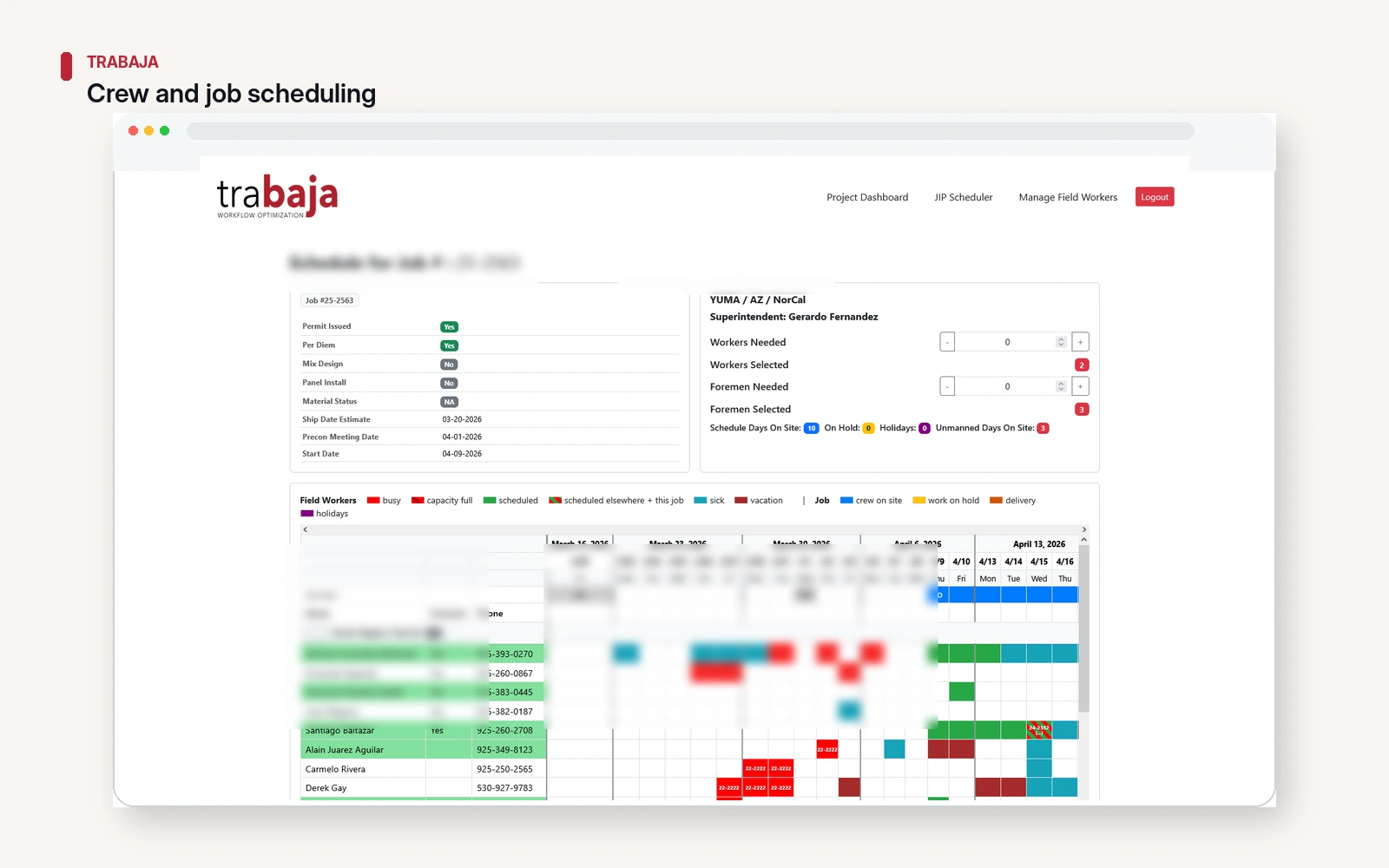 Trabaja crew and job scheduling interface