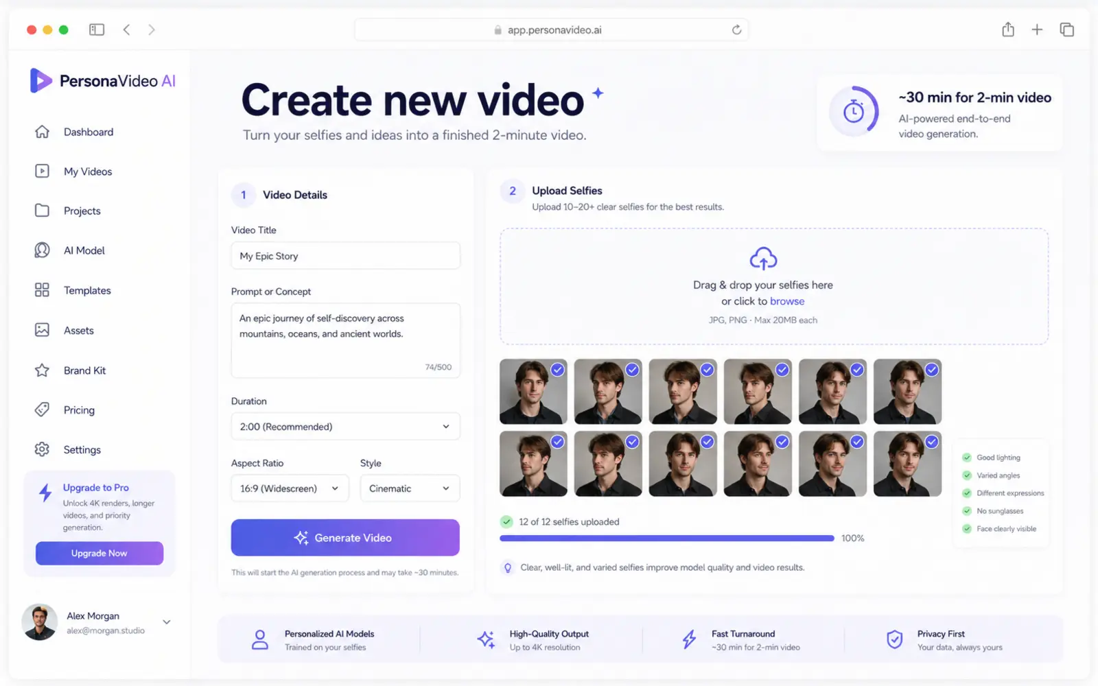 AI video platform project setup and photo upload interface